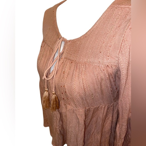 En Creme Knit Boho Peasant Blouse Blush PNK Size Medium - Picture 3 of 5